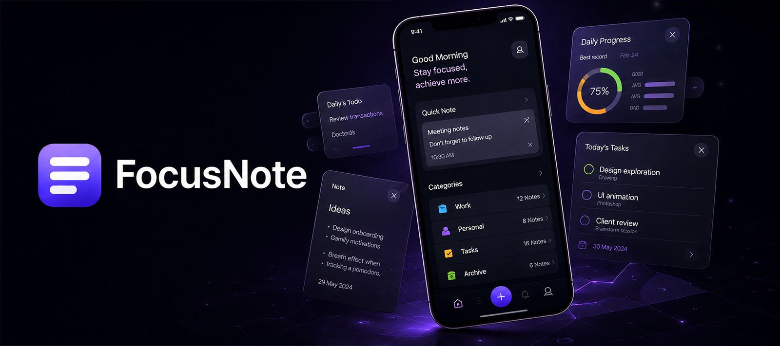 FocusNote UI Motion Design Concept